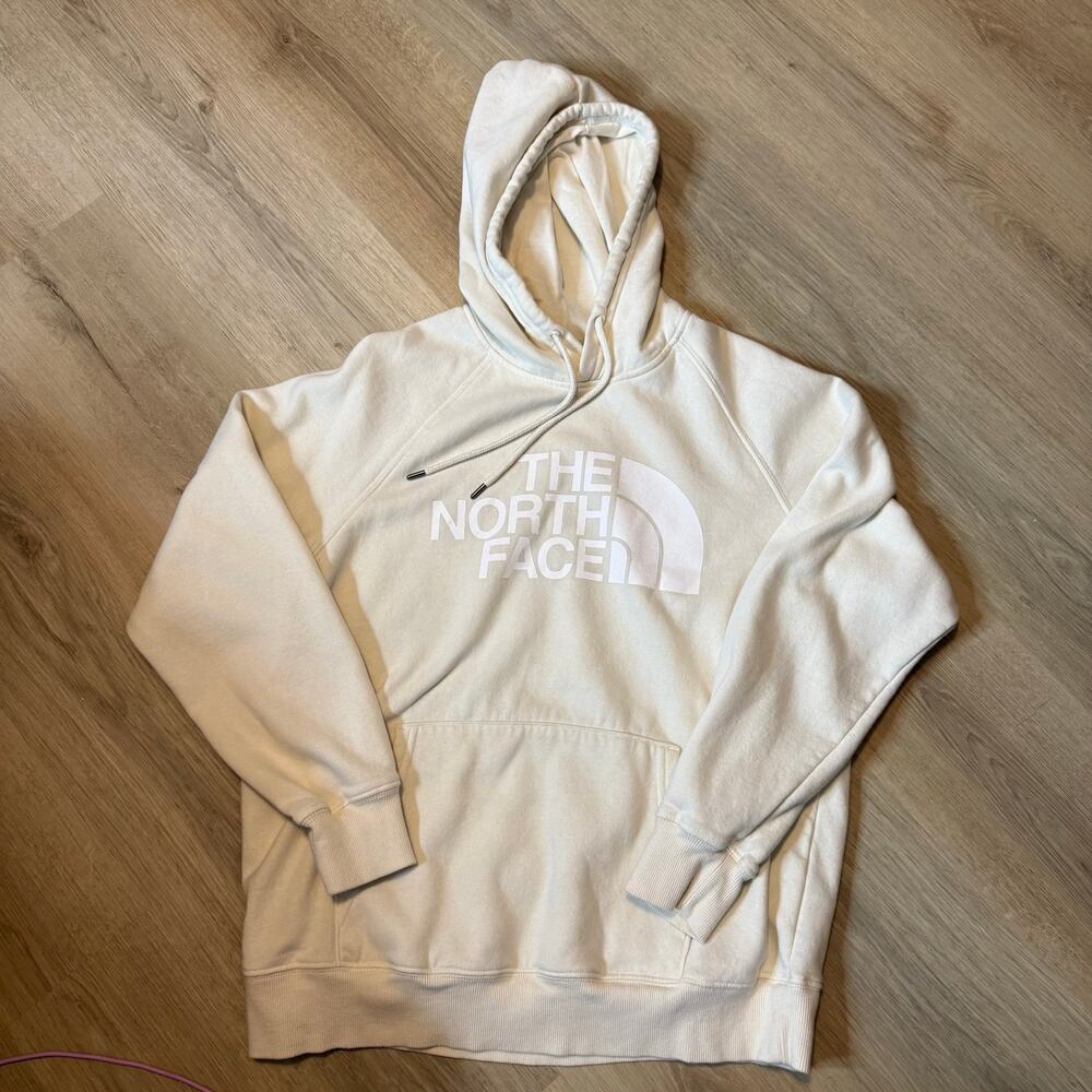 The North Face Women's Large Cream White Logo Pullover Hoodie Sweatshirt